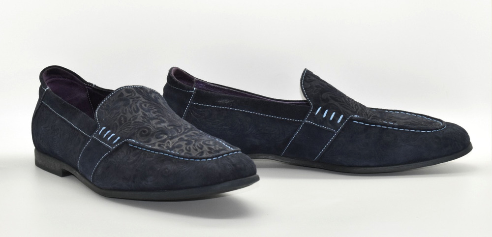 B0 Auth ROBERT GRAHAM Navy Embossed Suede Damask Pattern Soprano Loafer Sz 11.5D